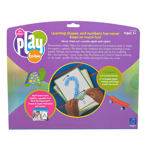Play foam packaging with educational content for children on a white background