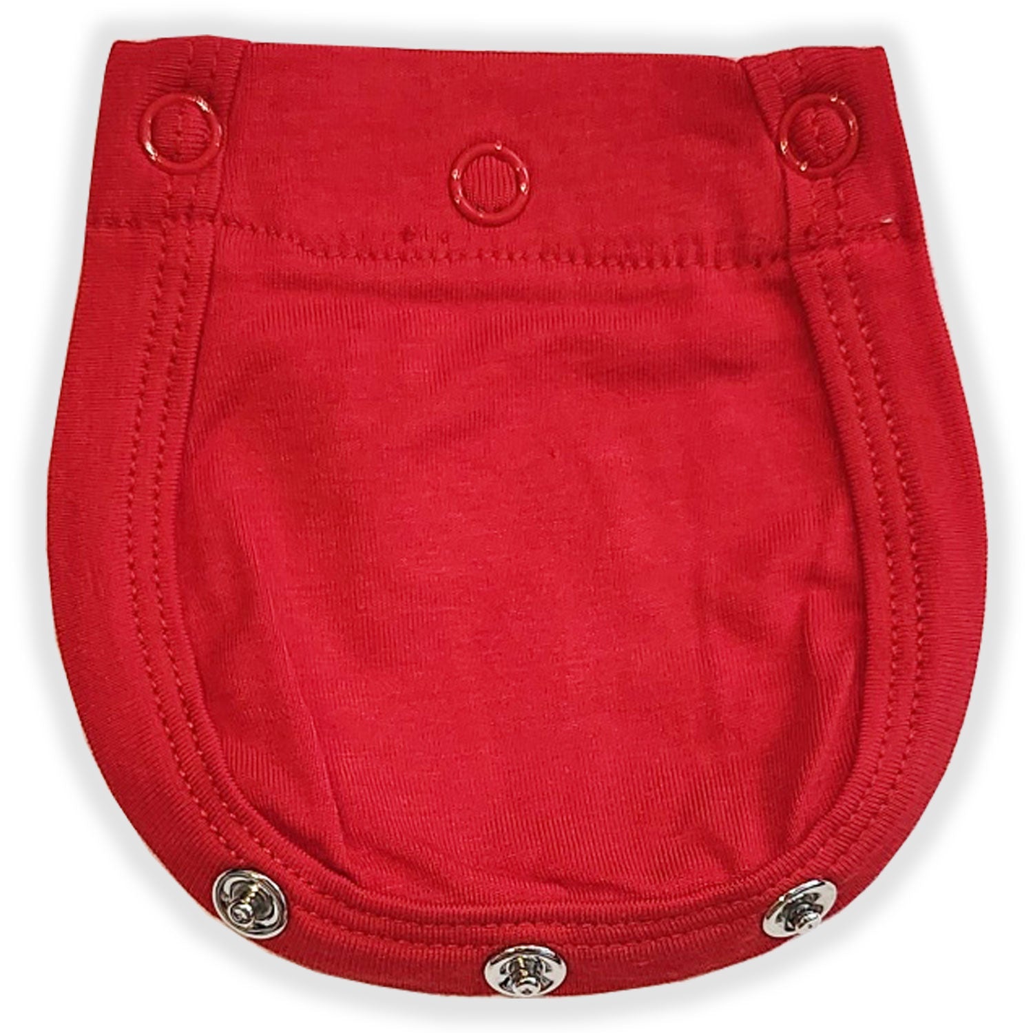 Red fabric patch with button details on a white background
