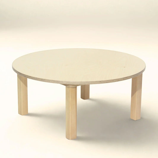 Light wood toddler round table with four legs, minimalistic and child-friendly design