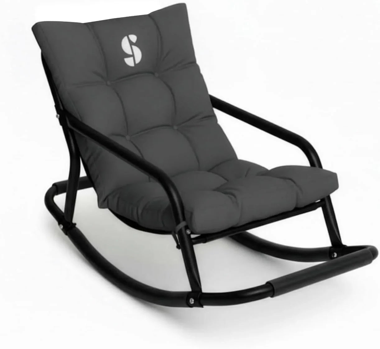 Black sensory-friendly rocking chair with padded cushion for comfort and support