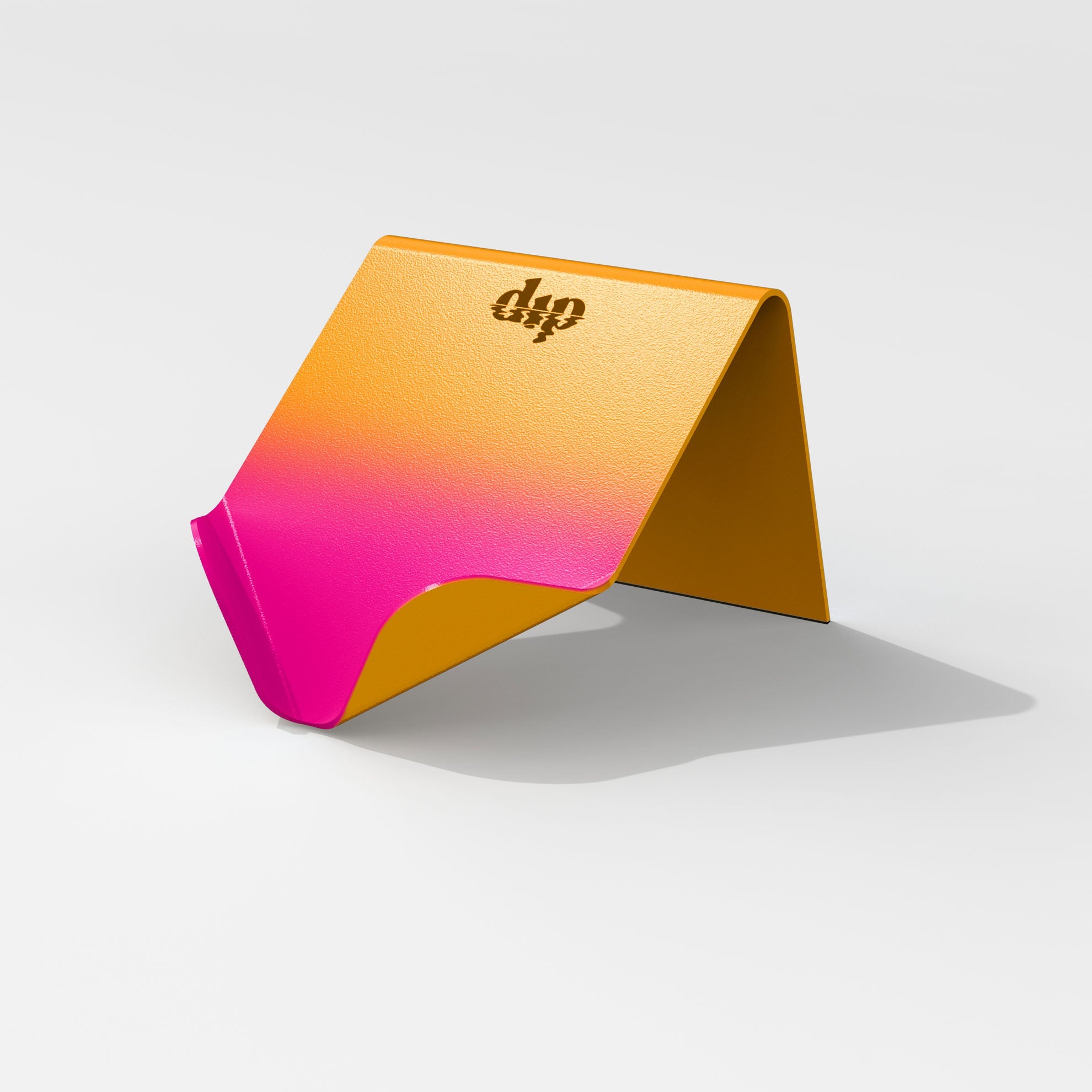 Gradient pink to orange stand with 'dip' branding on a white background