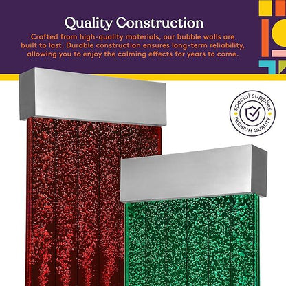 Red and green sensory bubble wall panels with stainless steel tops, ideal for calming spaces
