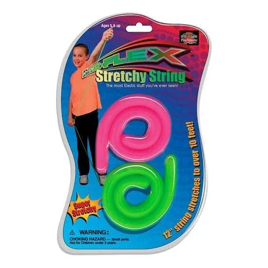 Pack of two stretchy sensory strings, pink and green, for kids sensory play and fidgeting.