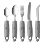Adaptive Utensils - Arthritis Aid Silverware - Easy Grip for Shaking, Elderly & Trembling Hands - Stainless Steel Spoons, Fork & Knifes Included - Grey - Insight Family Market