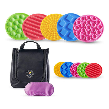 Sensory tactile discs set with carrying case and sleep mask for kids