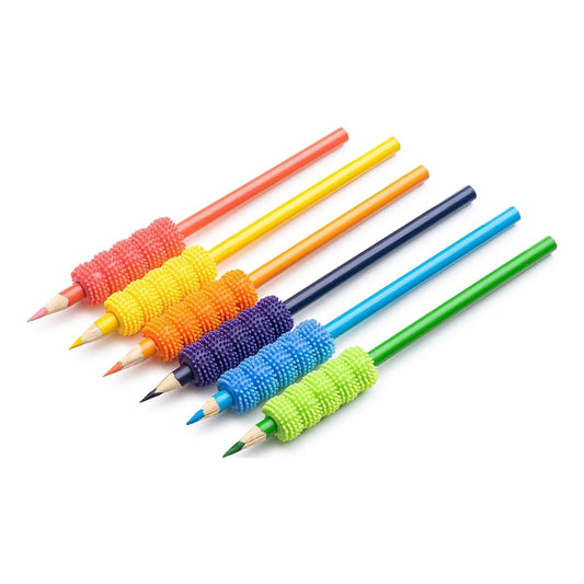 Set of colored pencils with textured sensory grips for kids, ADHD, autism, dyslexia support