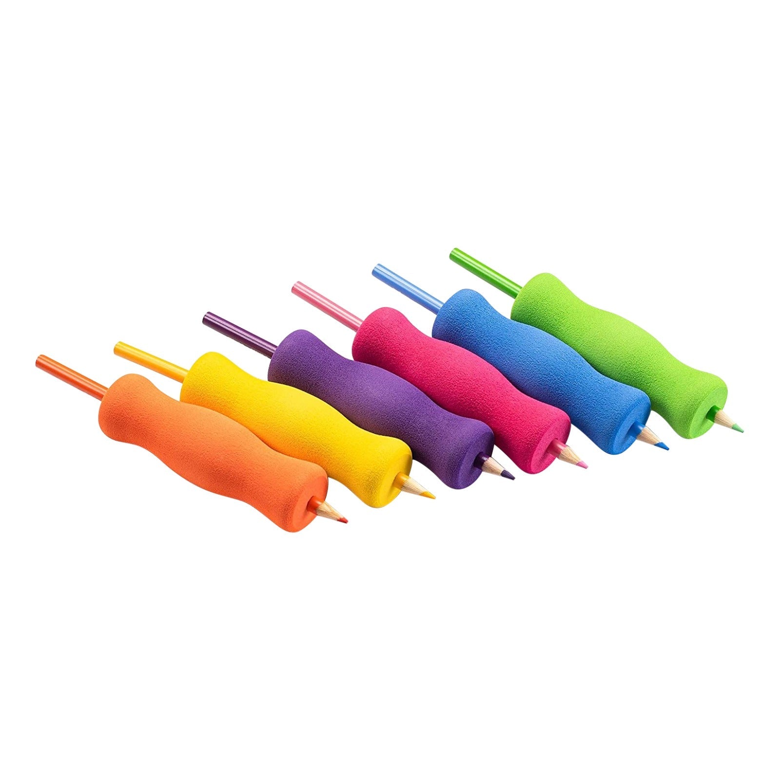 Set of colorful foam roller pens on a white background