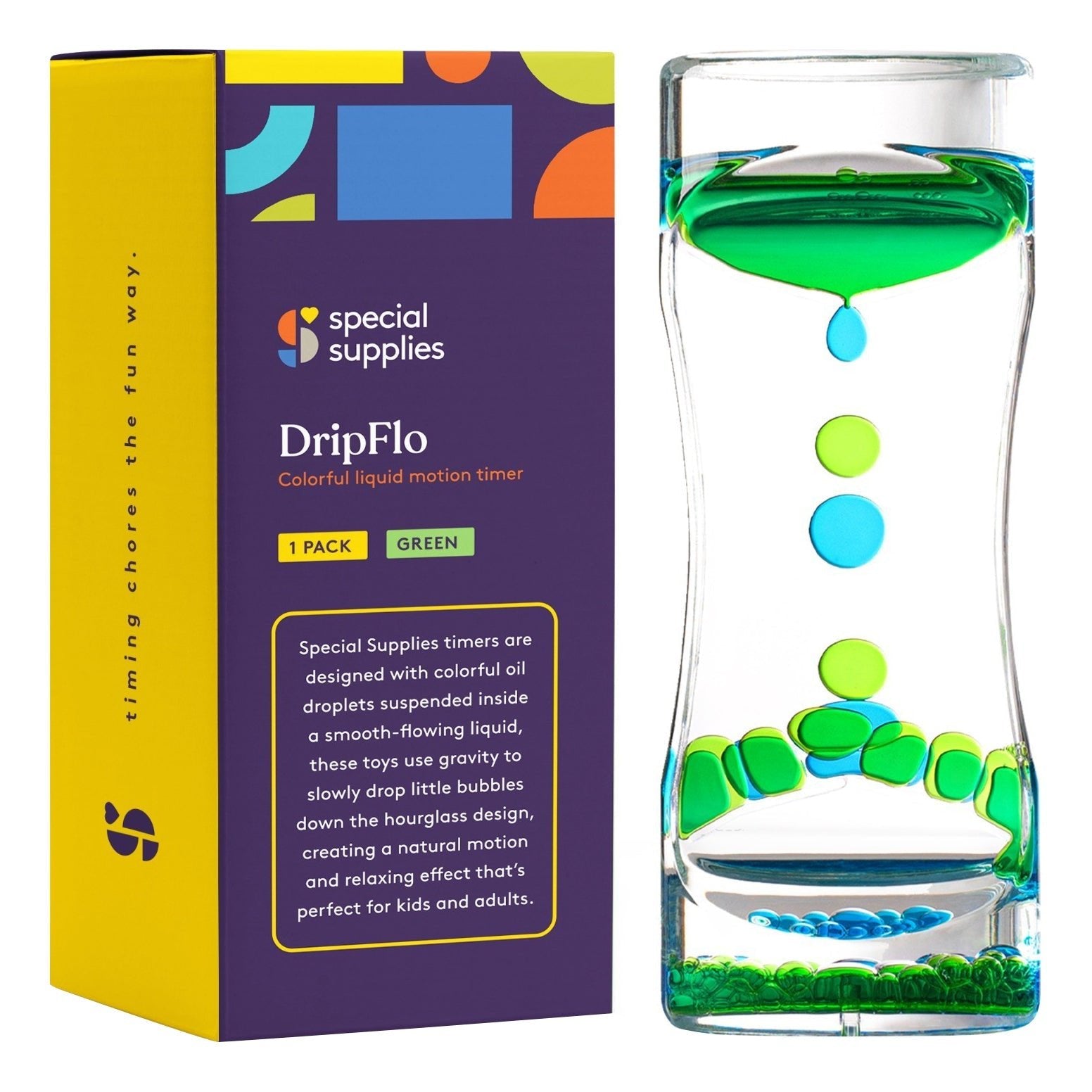 Special Supplies Liquid Motion Bubbler Toy (1 - Pack) Colorful Hourglass Timer with Droplet Movement, Bedroom, Kitchen, Bathroom Sensory Play, Cool Home or Desk Decor (Green) - Insight Family Market