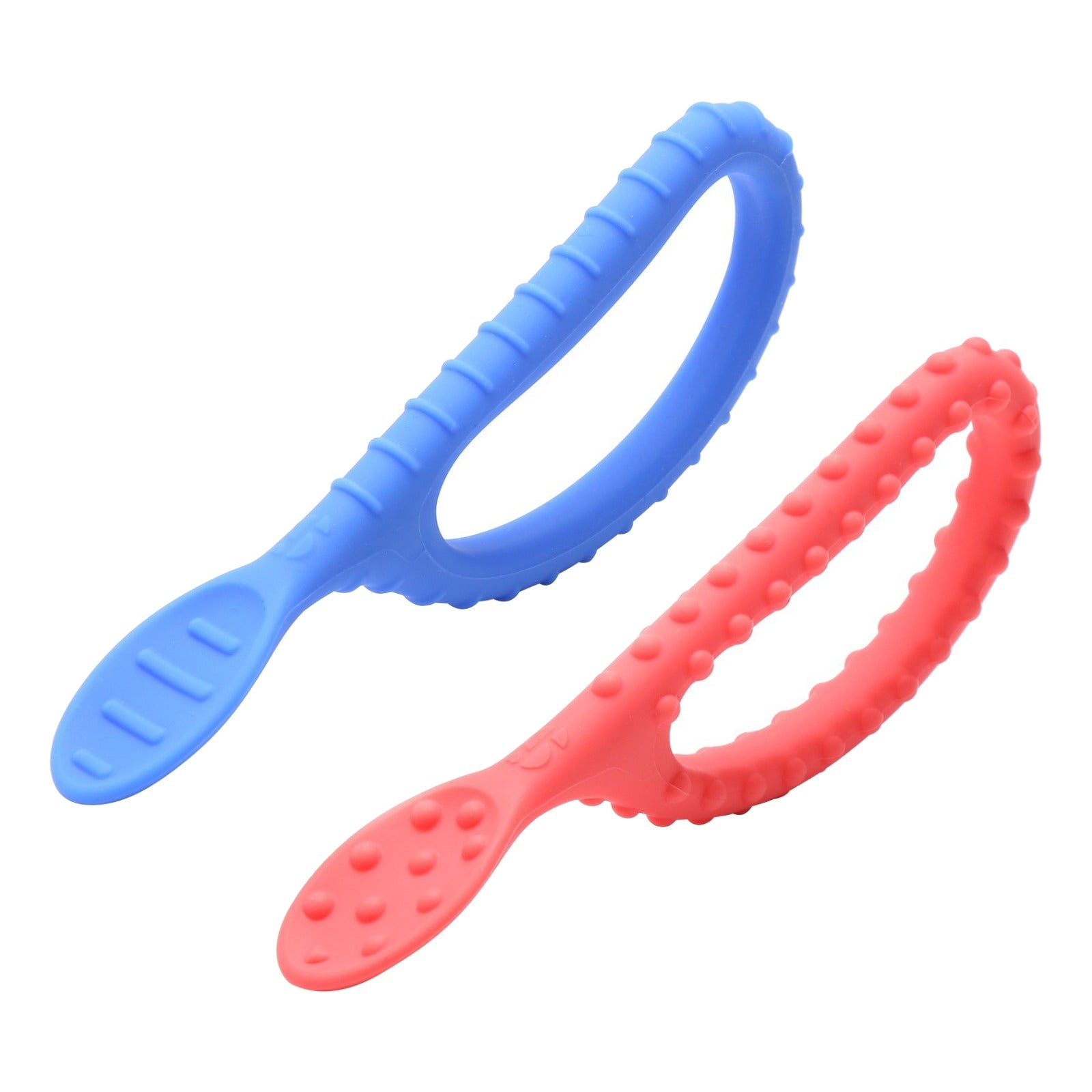 Special Supplies Duo Spoon Loops Oral Motor Therapy Tools, 2 Pack, Textured Stimulation and Sensory Input Treatment for Babies, Toddlers or Kids, BPA Free Silicone with Flexible, Easy Handle - Red & Blue - Insight Family Market