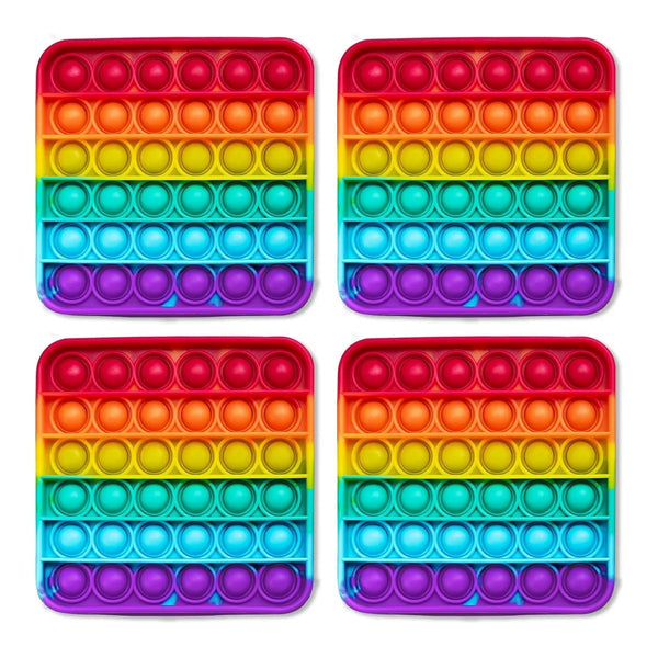 Four rainbow square sensory pop it fidget toys for kids and adults