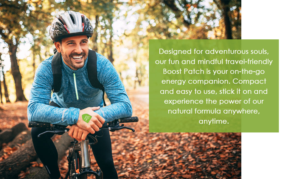 Man on a bike in a forest with a product advertisement overlay.