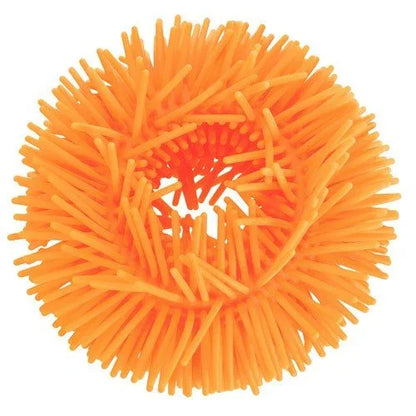 Bright orange sensory puffer bracelet with soft spikes for tactile stimulation
