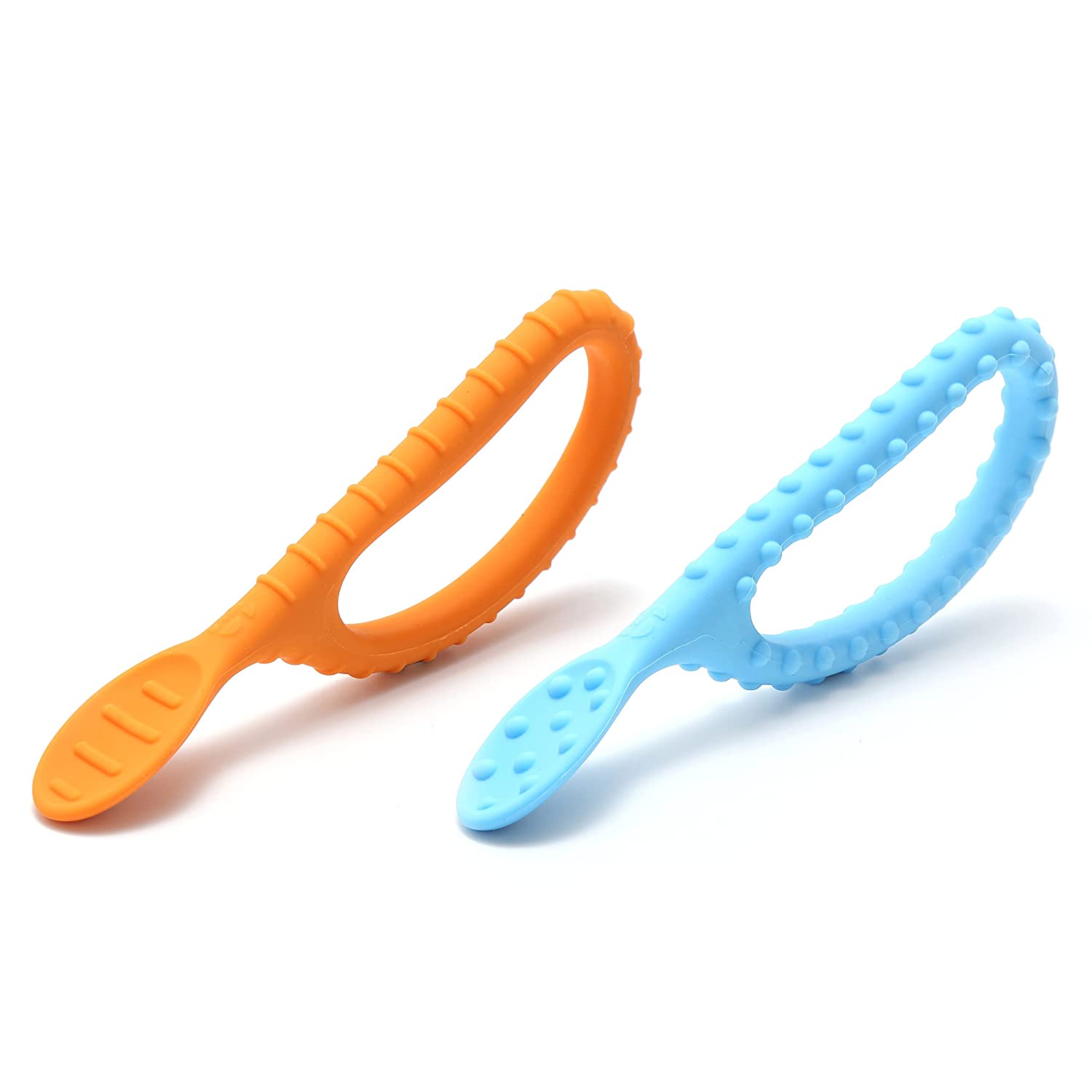Special Supplies Duo Spoon Loops Oral Motor Therapy Tools, 2 Pack, Textured Stimulation and Sensory Input Treatment for Babies, Toddlers or Kids, BPA Free Silicone with Flexible, Easy Handle - Blue & Orange - Insight Family Market