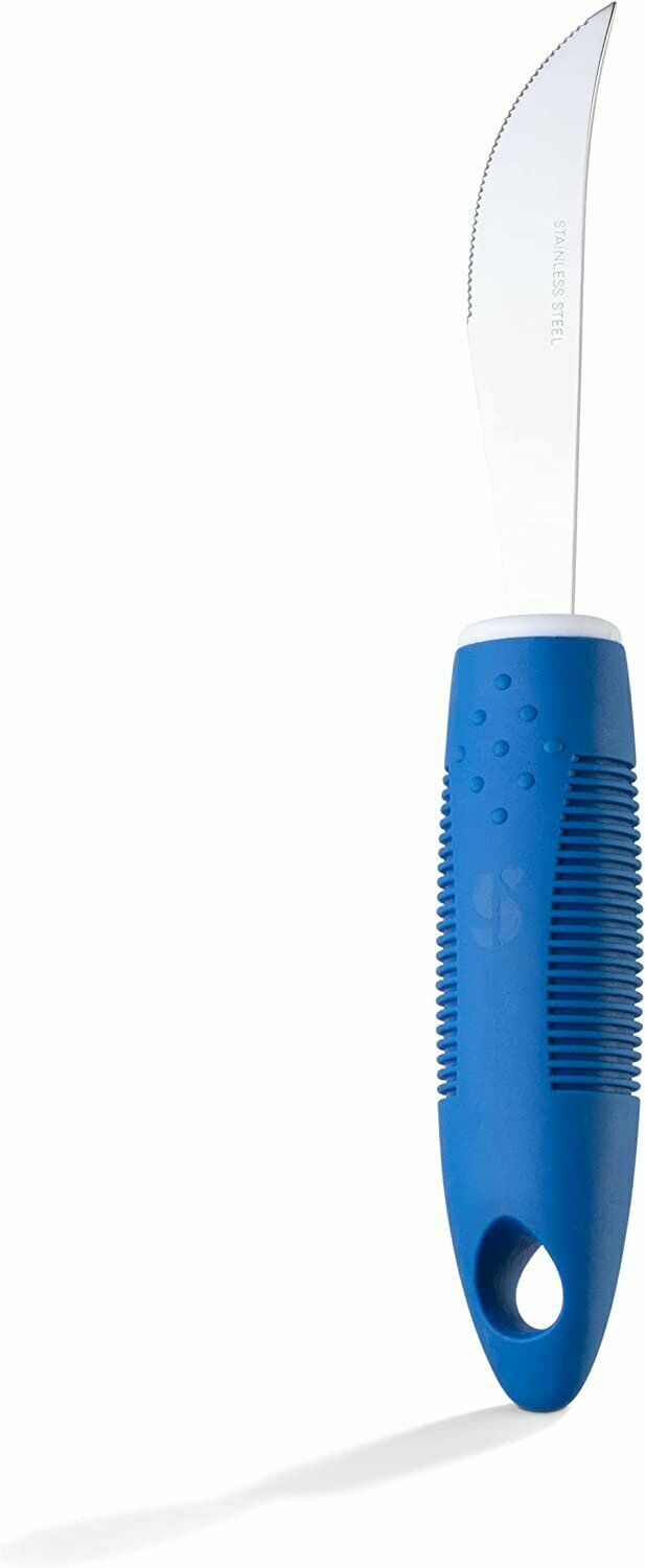 Adaptive Utensils (5 - Piece Kitchen Set) Wide, Non - Weighted, Non - Slip Handles for Hand Tremors, Arthritis, Parkinson?s or Elderly Use - Stainless Steel Knives, Fork, Spoons - Blue - Insight Family Market