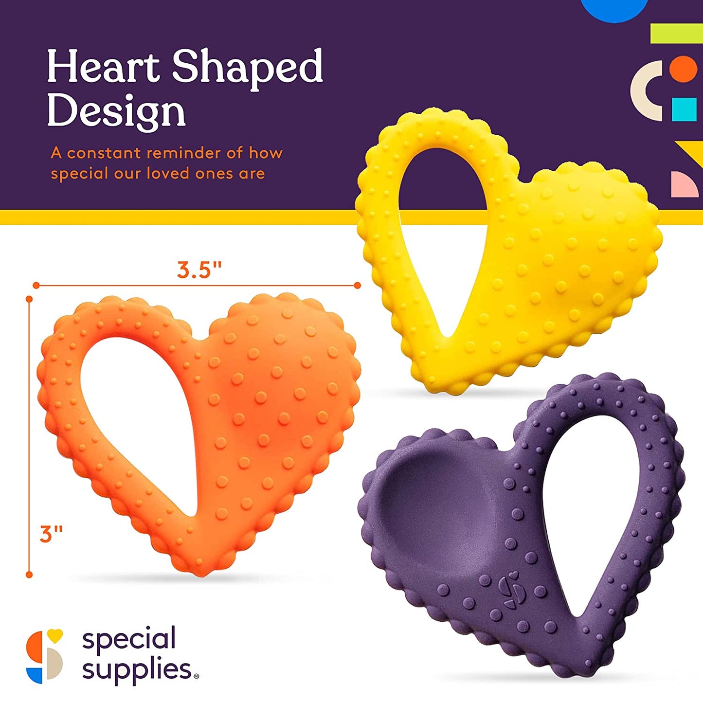 Teether - Heart Spoon 3 - Pack - Purple, Orange, Yellow | Heart - Shaped Sensory Feeding Spoons - Insight Family Market