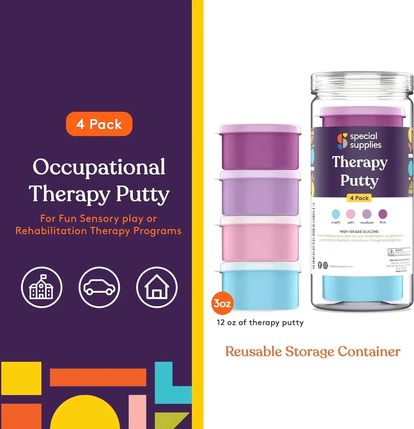 Occupational therapy putty 4-pack in assorted colors, sensory play and rehabilitation tool