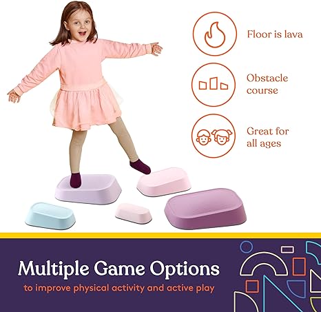 Stepping Stones for Kids 5 Set Indoor and Outdoor Balance Blocks Promote Coordination, Balance Strength Child Safe Rubber, Non - Slip Edging - Insight Family Market