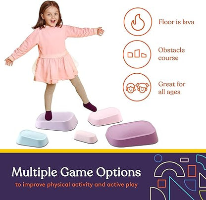 Stepping Stones for Kids 5 Set Indoor and Outdoor Balance Blocks Promote Coordination, Balance Strength Child Safe Rubber, Non - Slip Edging - Insight Family Market