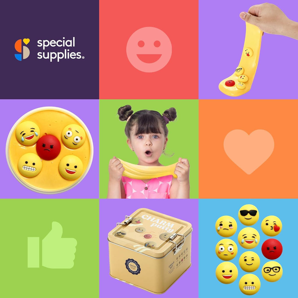 Special Supplies Sensory Therapy Putty for Kids and Adults with 10 Cute Charms - Resistive Hand Exercise Stress Relief Therapy Putty, Five Ounces of Each Putty (Emoji Set - Strength: X - Soft) - Insight Family Market
