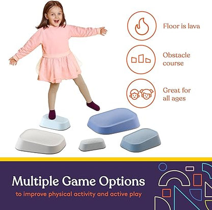 Stepping Stones for Kids Indoor and Outdoor Balance Blocks5 Set Promote Coordination, Balance Strength Child Safe Rubber, Non - Slip Edging - Insight Family Market