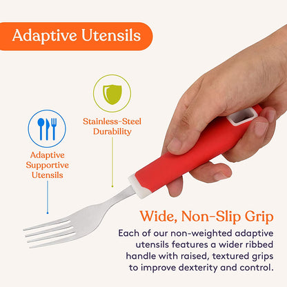 Set of 5 Red Adaptive Utensils - Stainless Steel Knife, Rocker Knife, Fork, Soup Spoon, Dinner Spoon - Insight Family Market