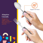 Adaptive Utensils - Arthritis Aid Silverware - Easy Grip for Shaking, Elderly & Trembling Hands - Stainless Steel Spoons, Fork & Knifes Included - Grey - Insight Family Market
