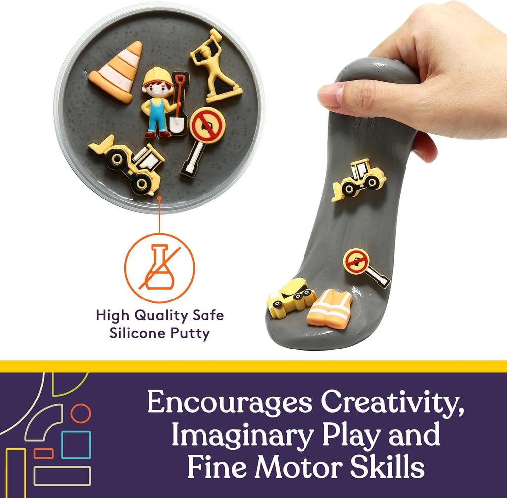 Sensory Therapy Putty for Kids and Adults with 10 Cute Charms - Resistive Hand Exercise Stress Relief Therapy Putty, Five Ounces of Each Putty (Construction Set - Strength: Medium) - Insight Family Market