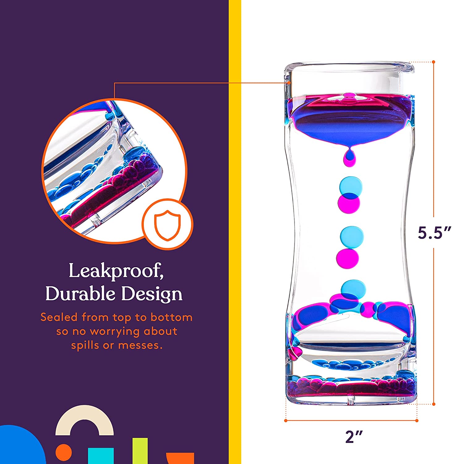 Special Supplies Liquid Motion Bubbler Toy (1 - Pack) Colorful Hourglass Timer with Droplet Movement, Bedroom, Kitchen, Bathroom Sensory Play, Cool Home or Desk Decor (Purple) - Insight Family Market