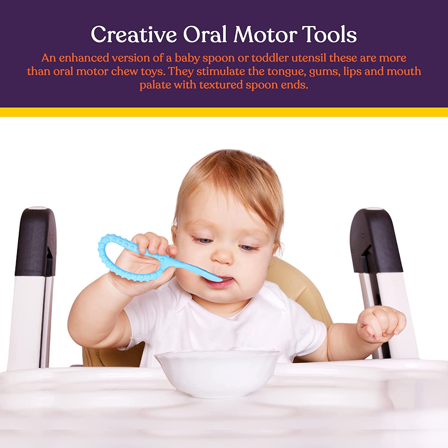 Special Supplies Duo Spoon Loops Oral Motor Therapy Tools, 2 Pack, Textured Stimulation and Sensory Input Treatment for Babies, Toddlers or Kids, BPA Free Silicone with Flexible, Easy Handle - Blue & Orange - Insight Family Market