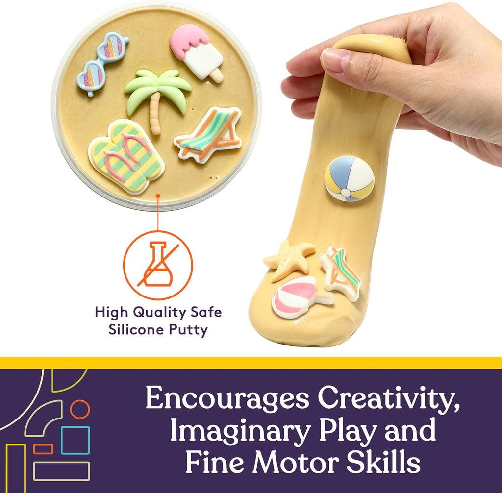 Sensory Therapy Putty for Kids and Adults with 10 Cute Charms - Resistive Hand Exercise Stress Relief Therapy Putty, Five Ounces of Each Putty (Beach Set - Strength: X - Soft) - Insight Family Market