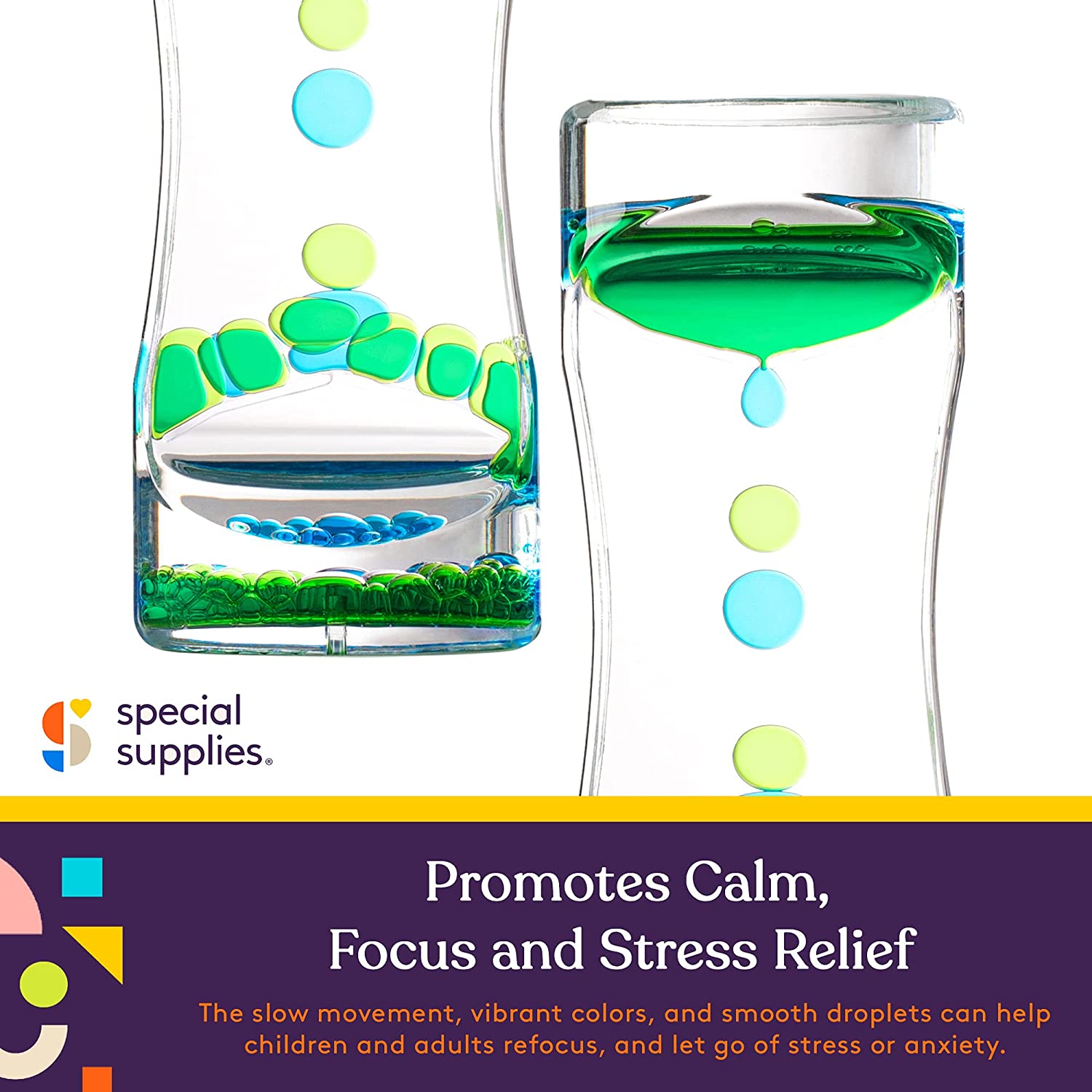 Special Supplies Liquid Motion Bubbler Toy (1 - Pack) Colorful Hourglass Timer with Droplet Movement, Bedroom, Kitchen, Bathroom Sensory Play, Cool Home or Desk Decor (Green) - Insight Family Market