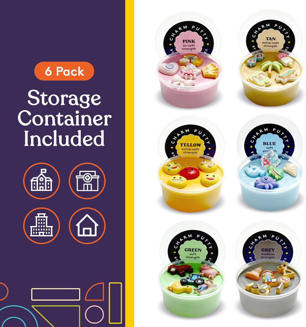 Sensory Therapy Putty for Kids and Adults with Cute Charms, Resistive Hand Exercise Stress Relief Therapy Putty, Five Ounces of Each Putty, Construction,Sea,Beach,Princess,Emoji,Farm - Insight Family Market