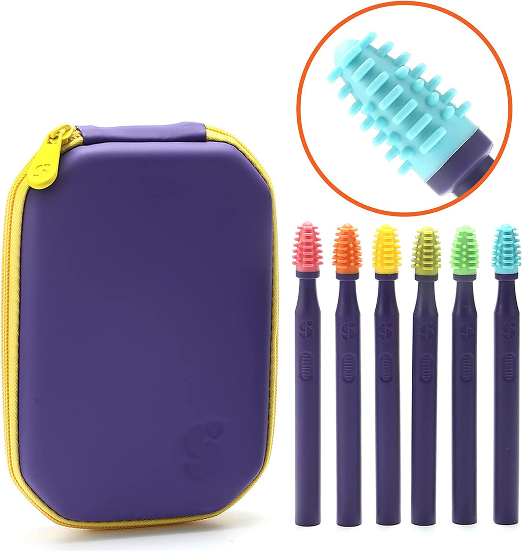 Sensory Mouth Brushes and Oral Stimulation Tools for Kids and Adults, 6 Pack, with Soft Textured Heads, Travel Case Included - Insight Family Market