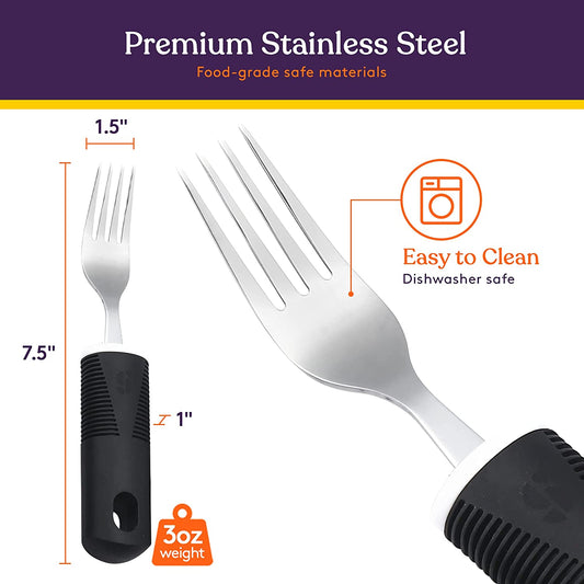 Adaptive Utensils - Arthritis Aid Silverware Set for Parkinsons, Hand Tremors - Easy Grip for Shaking, Elderly & Trembling Hands - Stainless Steel Spoons, Fork & Knifes Included - Black - Insight Family Market