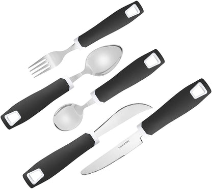 Set of 5 Black Adaptive Utensils - Stainless Steel Knife, Rocker Knife, Fork, Soup Spoon, Dinner Spoon - Insight Family Market