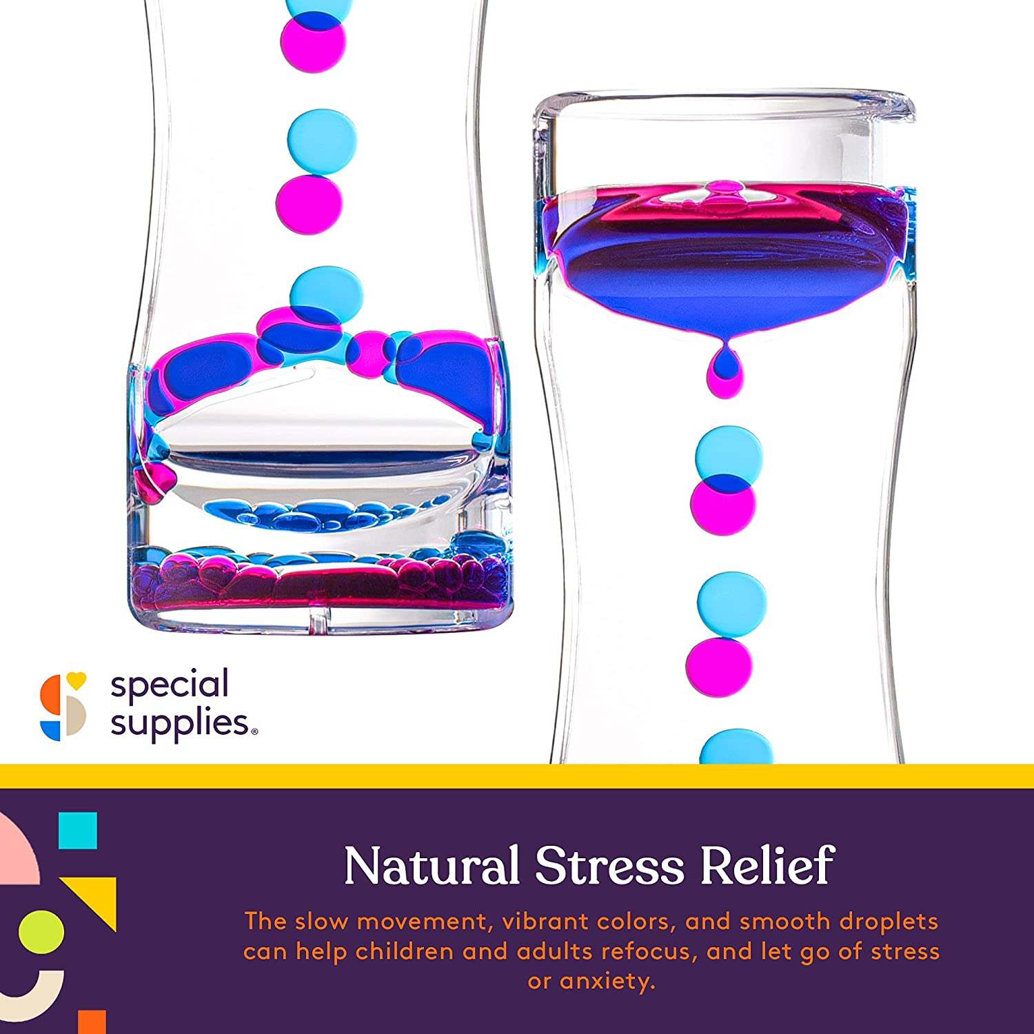 Special Supplies Liquid Motion Bubbler Toy (1 - Pack) Colorful Hourglass Timer with Droplet Movement, Bedroom, Kitchen, Bathroom Sensory Play, Cool Home or Desk Decor (Purple) - Insight Family Market