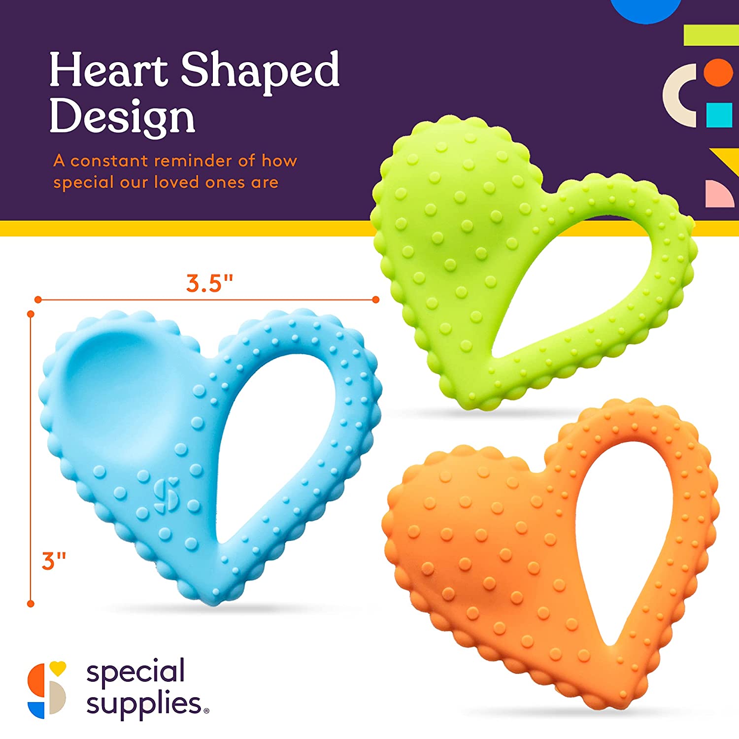 Teether - Heart Spoon 3 - Pack - Blue, Orange, Green - Insight Family Market