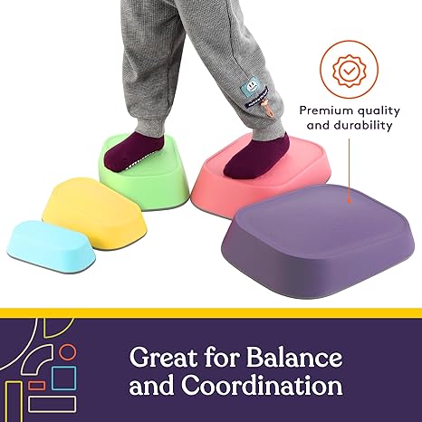 Stepping Stones for Kids Indoor and Outdoor Balance Blocks Promote Coordination, Balance Strength Child Safe Rubber, Non - Slip Edging 5 Set - Insight Family Market