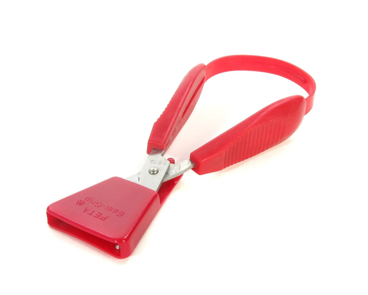 Red bag clip with ergonomic handle on a white background
