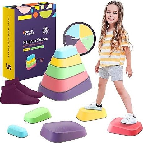 Stepping Stones for Kids Indoor and Outdoor Balance Blocks Promote Coordination, Balance Strength Child Safe Rubber, Non - Slip Edging 5 Set - Insight Family Market