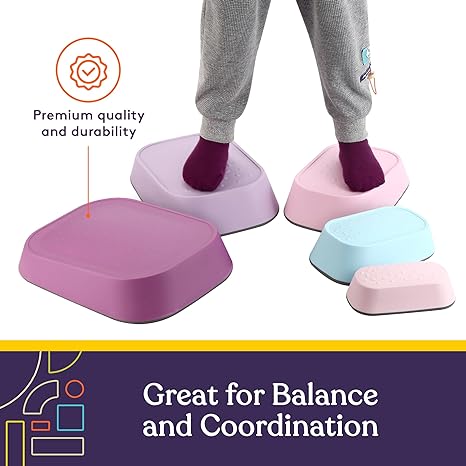 Stepping Stones for Kids 5 Set Indoor and Outdoor Balance Blocks Promote Coordination, Balance Strength Child Safe Rubber, Non - Slip Edging - Insight Family Market