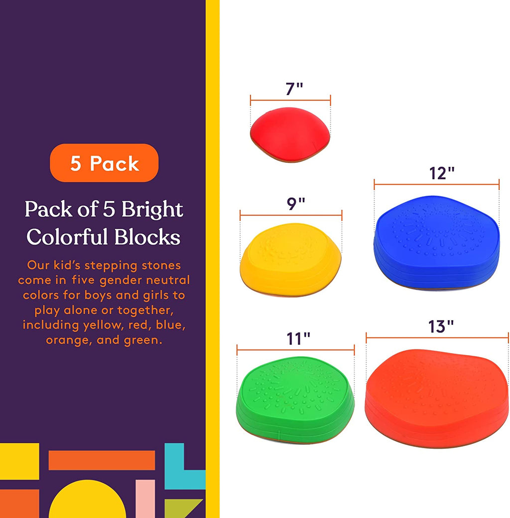 Stackable Stepping Balance Stones for Kids, Indoor and Outdoor, Non - Slip Edging, Set of 5 - Insight Family Market