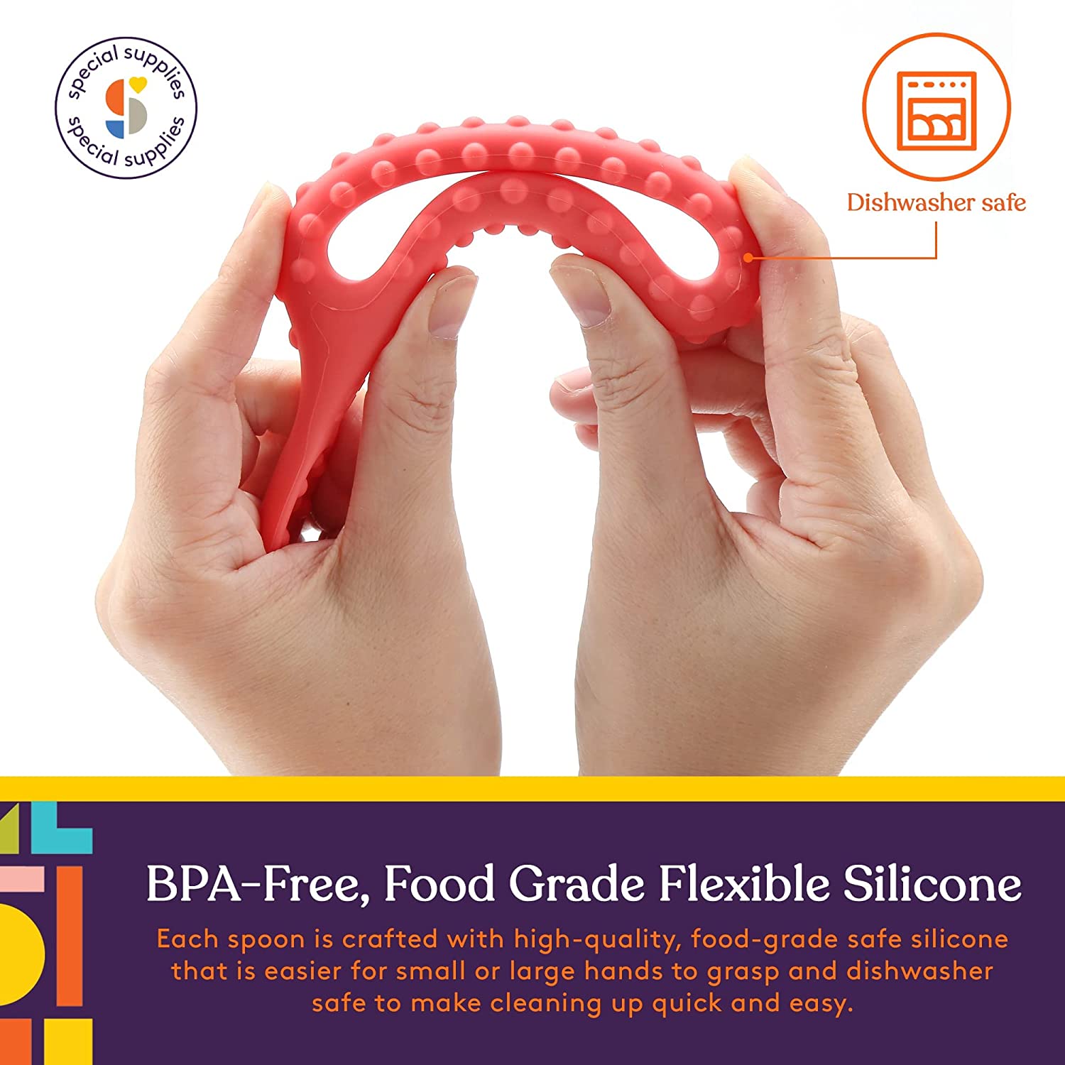 Special Supplies Duo Spoon Loops Oral Motor Therapy Tools, 2 Pack, Textured Stimulation and Sensory Input Treatment for Babies, Toddlers or Kids, BPA Free Silicone with Flexible, Easy Handle - Red & Blue - Insight Family Market