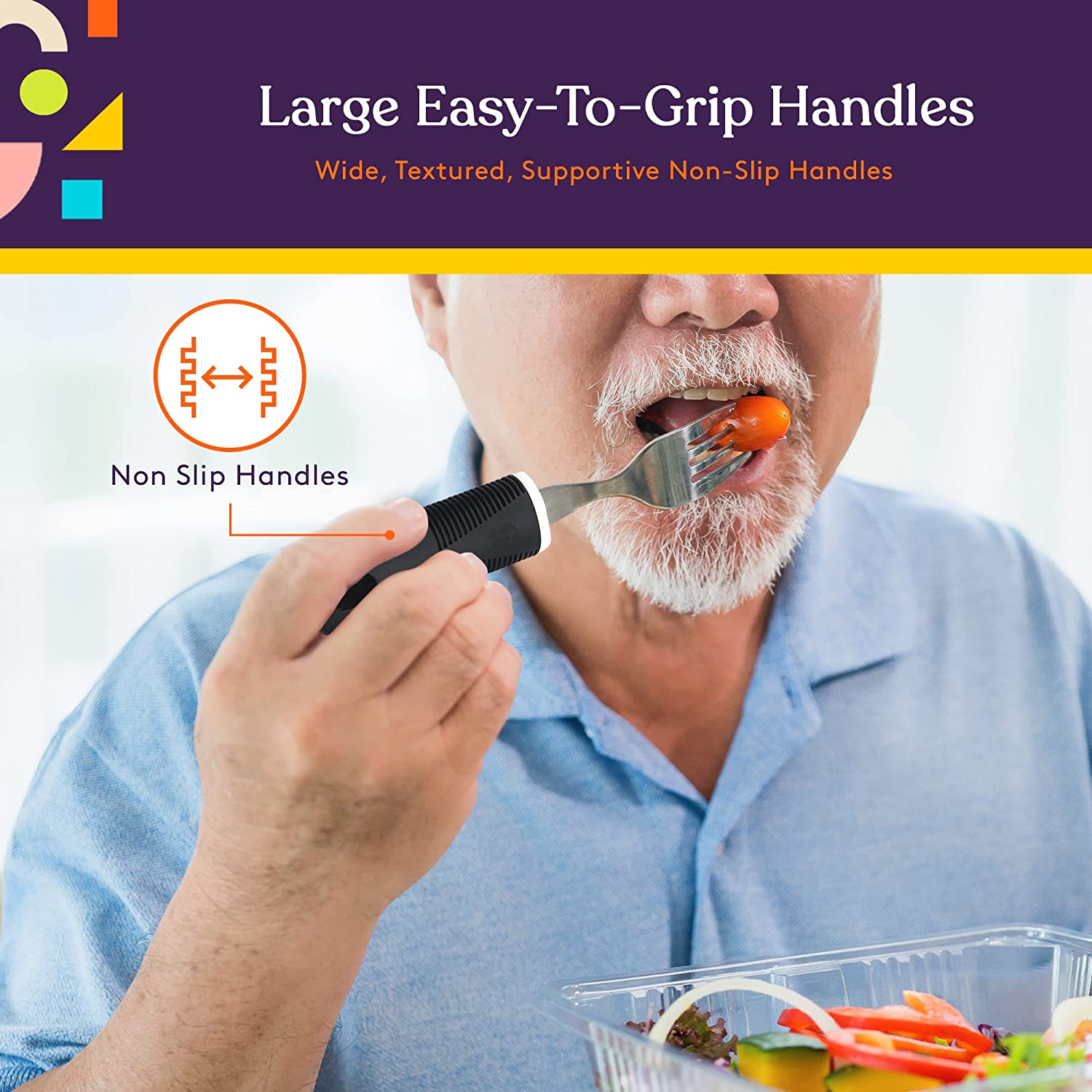 Adaptive Utensils - Arthritis Aid Silverware Set for Parkinsons, Hand Tremors - Easy Grip for Shaking, Elderly & Trembling Hands - Stainless Steel Spoons, Fork & Knifes Included - Black - Insight Family Market
