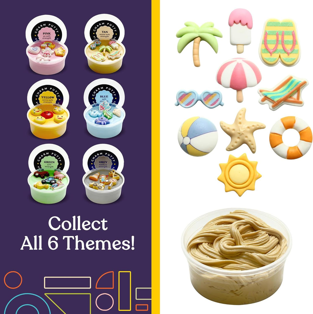 Sensory Therapy Putty for Kids and Adults with 10 Cute Charms - Resistive Hand Exercise Stress Relief Therapy Putty, Five Ounces of Each Putty (Beach Set - Strength: X - Soft) - Insight Family Market