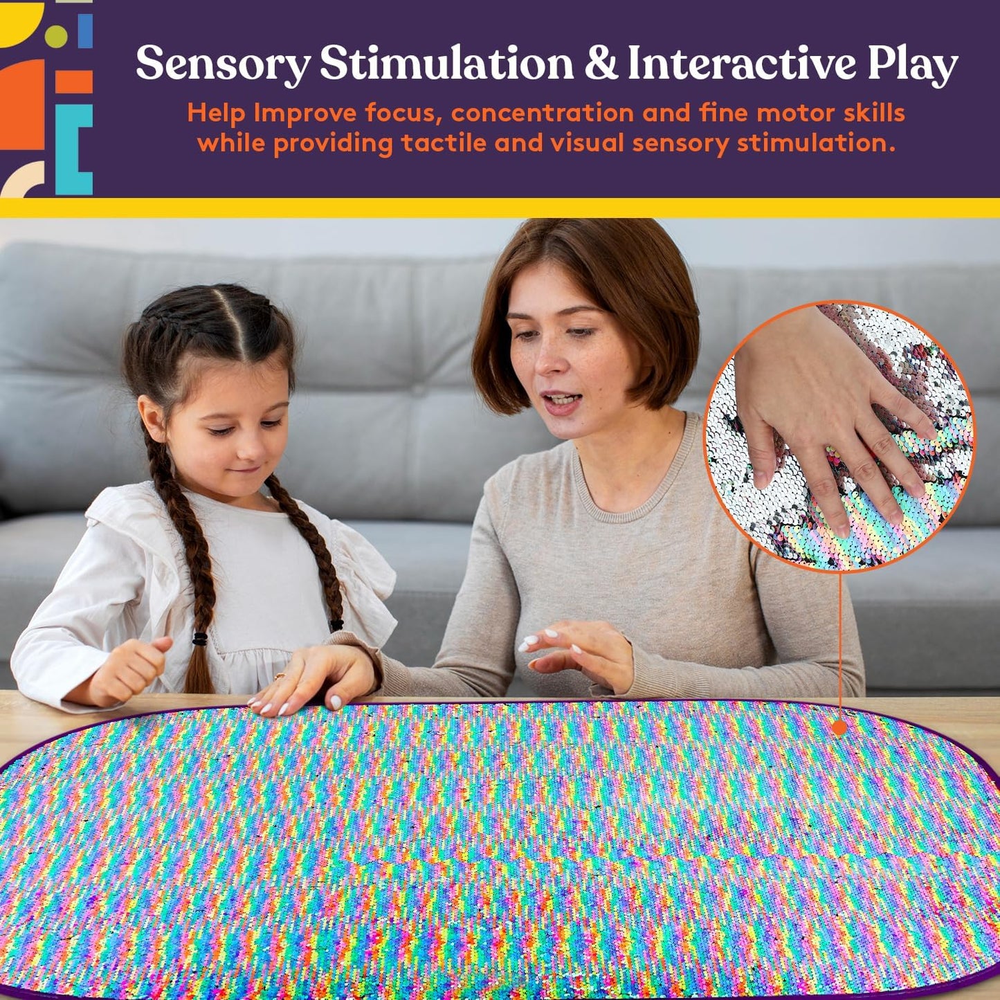 Sequin Fabric Sensory Wall, 39” x 26”, Large Fabric Panel with Colorful Flip Sequined Tactile Stimulation for Kids or Adults, Calming and Stimulating Early Learning Play - Insight Family Market