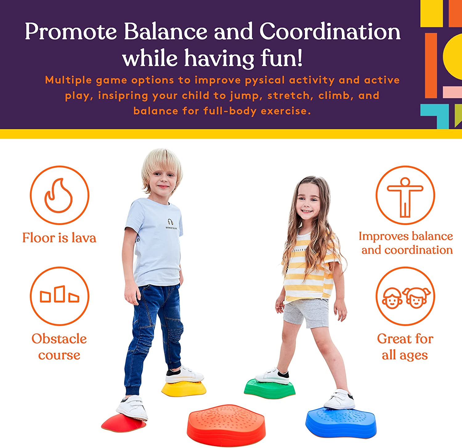 Stackable Stepping Balance Stones for Kids, Indoor and Outdoor, Non - Slip Edging, Set of 5 - Insight Family Market