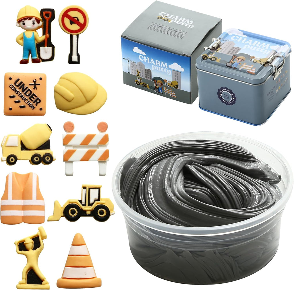 Sensory Therapy Putty for Kids and Adults with 10 Cute Charms - Resistive Hand Exercise Stress Relief Therapy Putty, Five Ounces of Each Putty (Construction Set - Strength: Medium) - Insight Family Market