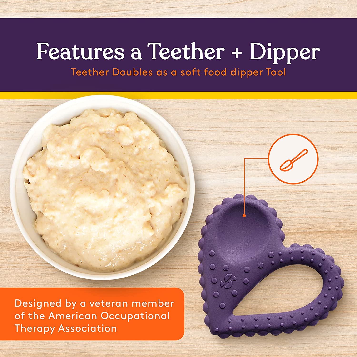 Teether - Heart Spoon 3 - Pack - Purple, Orange, Yellow | Heart - Shaped Sensory Feeding Spoons - Insight Family Market