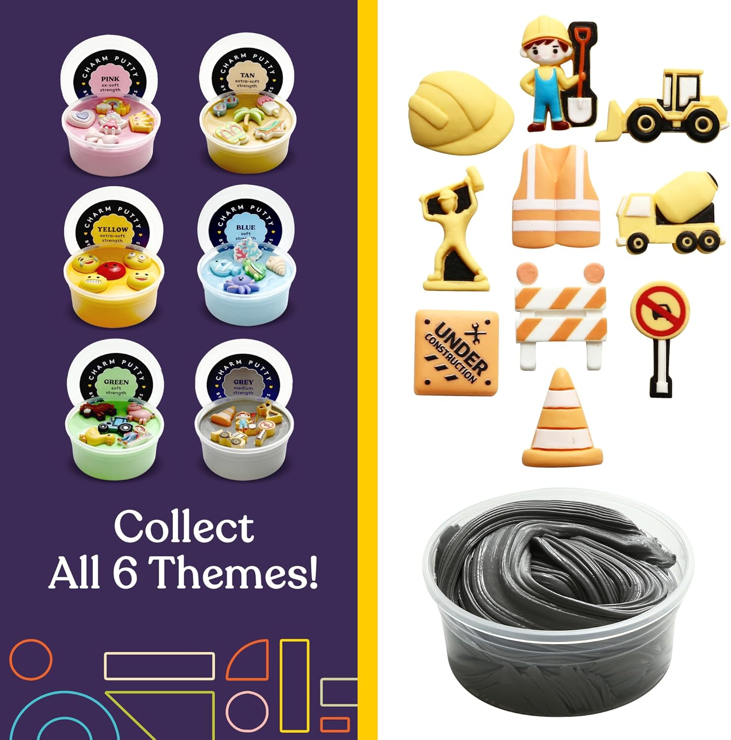 Sensory Therapy Putty for Kids and Adults with 10 Cute Charms - Resistive Hand Exercise Stress Relief Therapy Putty, Five Ounces of Each Putty (Construction Set - Strength: Medium) - Insight Family Market